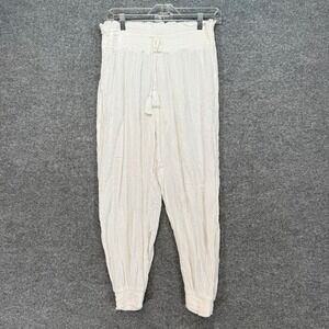 Aerie Pants Womens Small White Jogger Pull On Tassel Smocked Waist Boho Coastal